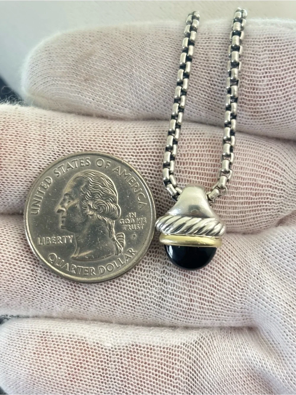David Yurman 925 & 14k Gold Acorn Pendant Necklace with Black Onyx 16